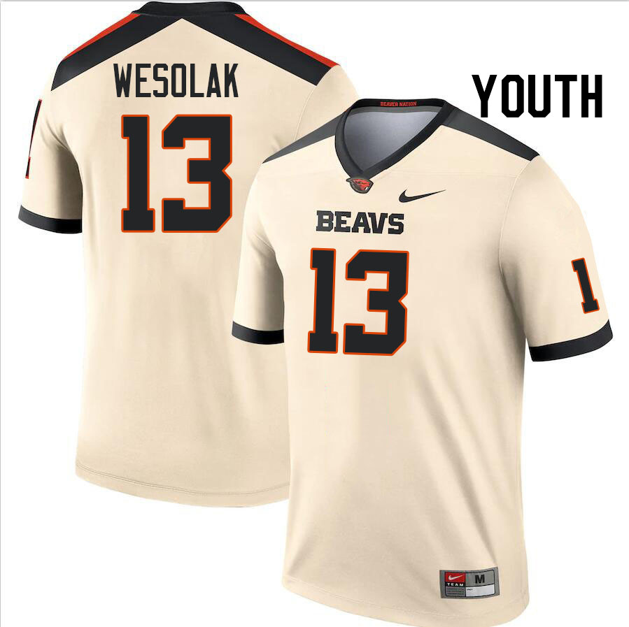 Youth #13 DJ Wesolak Oregon State Beavers College Football Jerseys Stitched-Cream